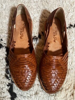 Woven Leather Slip-On Flats in Brown